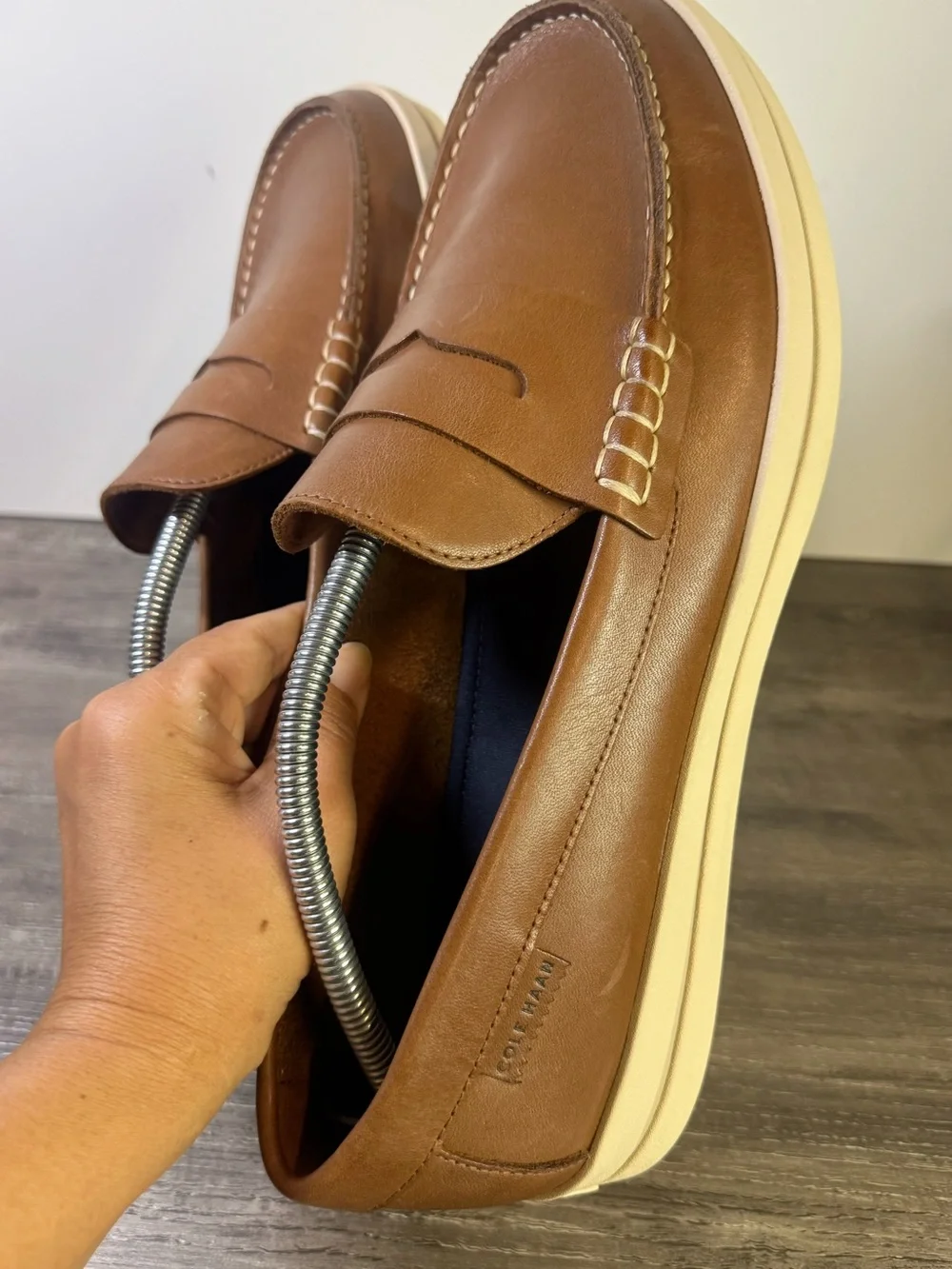 Cole Haan Pinch Long Weekender Penny Loafers British Tan size 13 IMMACULATE